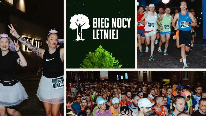 Grafika promocyjna wydarzenia 2. Bieg Nocy Letniej w Wałbrzychu — nocny bieg i Bieg Świetlika dla dzieci