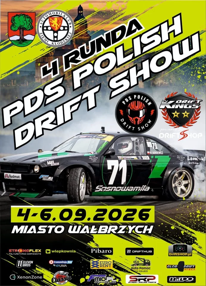 Grafika promocyjna wydarzenia 4. runda PDS Polish Drift Show i Kings International Series — Wałbrzych, 4–6 września 2026