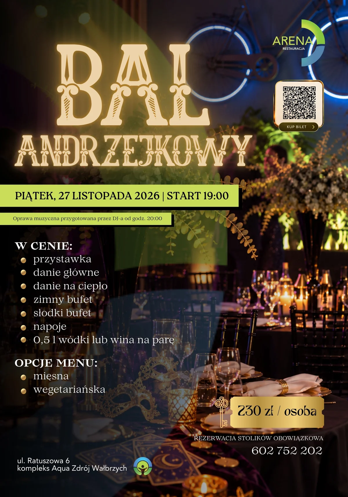 Grafika promocyjna wydarzenia Bal Andrzejkowy w Restauracji Arena