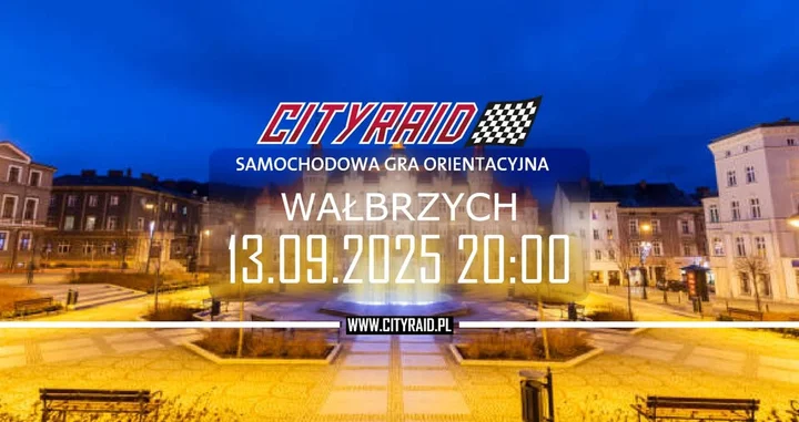 Obrazek przedstawia grafikę promocyjną wydarzenia Samochodowa gra orientacyjna CITYRAID w Wałbrzychu