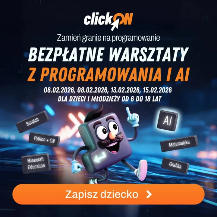Grafika promocyjna wydarzenia ClickON Wałbrzych — zajęcia pokazowe w Gigantach Programowania