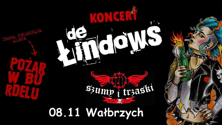 Obrazek przedstawia grafikę promocyjną wydarzenia Koncert De Łindows i Szumy i Trzaski w Papug Pub — Wałbrzych