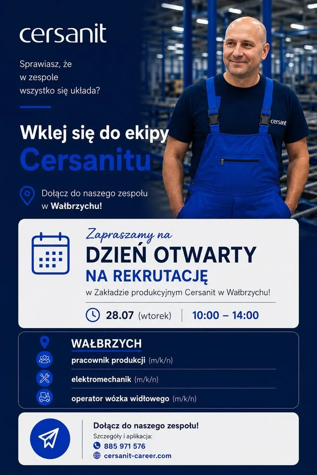Grafika promocyjna wydarzenia Dzień Otwarty Cersanit Wałbrzych