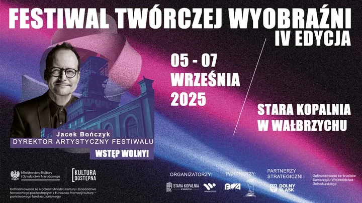 Obrazek przedstawia grafikę promocyjną wydarzenia Trzydniowy festiwal sztuki i muzyki w Starej Kopalni — 5–7 września 2025