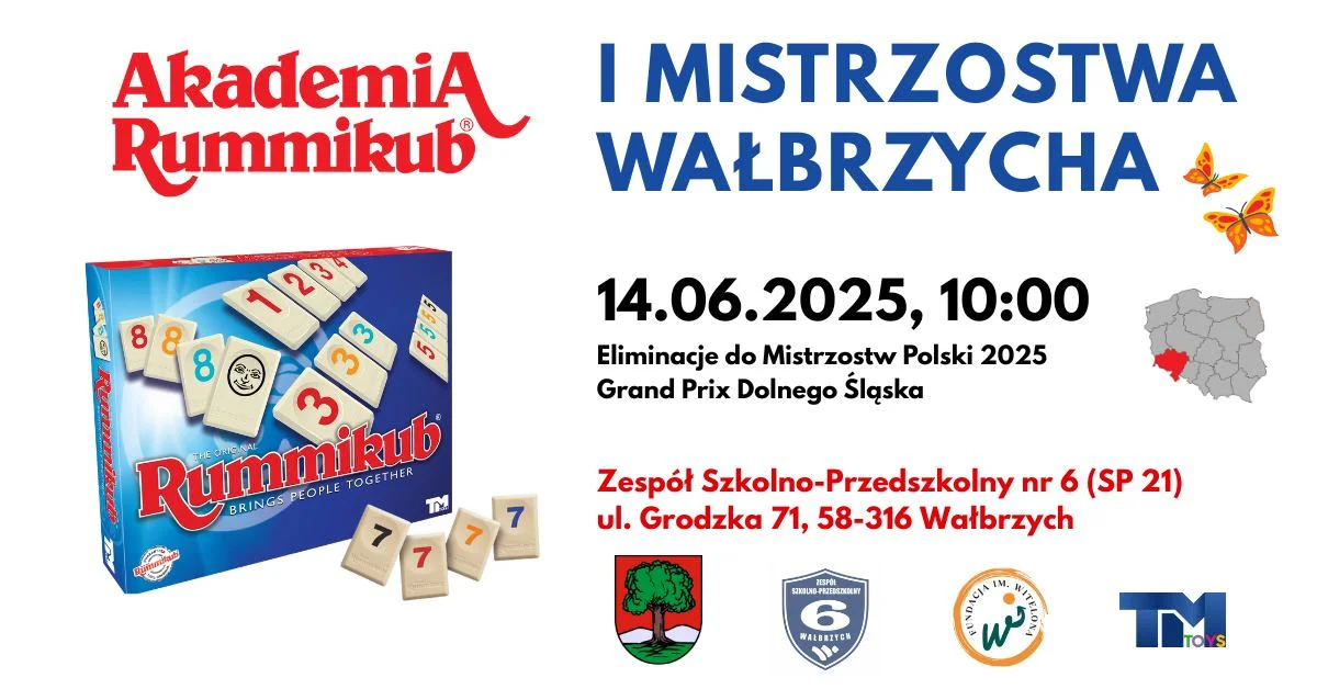 Grafika promocyjna wydarzenia I Wałbrzyskie Zawody w Rummikub w ramach Grand Prix Dolnego Śląska