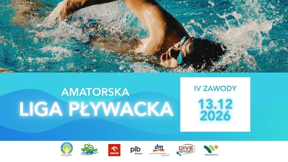 Grafika promocyjna wydarzenia IV ZAWODY Amatorskiej Ligi Pływackiej – finał rywalizacji