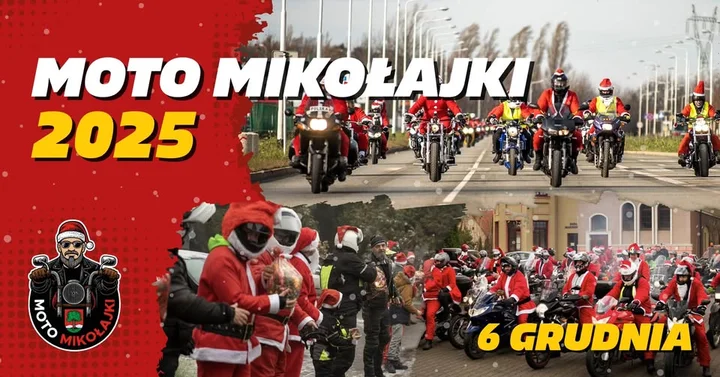 Grafika promocyjna wydarzenia Motomikołajki 2025 Wałbrzych — moto parada świętego Mikołaja