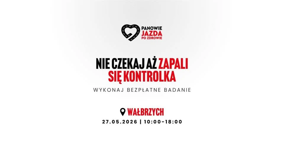Grafika promocyjna wydarzenia Panowie! Jazda po zdrowie – bezpłatne badania w Wałbrzychu