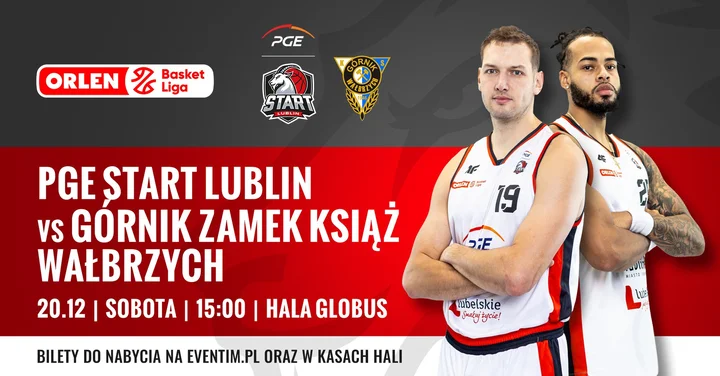 Grafika promocyjna wydarzenia PGE Start Lublin - Górnik Zamek Książ Wałbrzych w Hali Globus