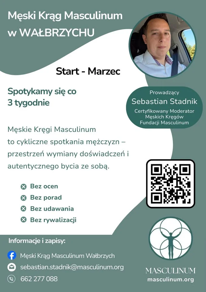 Grafika promocyjna wydarzenia Pierwszy Męski Krąg Masculinum w Wałbrzychu