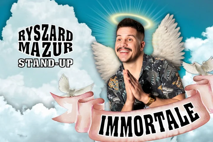Obrazek przedstawia grafikę promocyjną wydarzenia Stand-up Ryszarda Mazura w Wałbrzychu — premiera programu Immortale