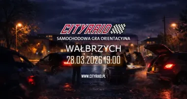Grafika promocyjna wydarzenia CITYRAID Wałbrzych — samochodowa gra orientacyjna nocą