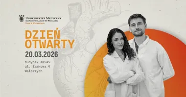 Grafika promocyjna wydarzenia Dzień Otwarty Filii UMW w Wałbrzychu — praktyka, wykłady i warsztaty dla przyszłych medyków