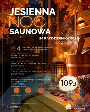 Grafika promocyjna wydarzenia Jesienna Noc Saunowa