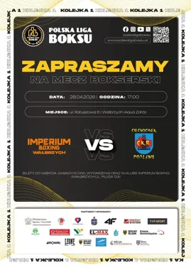 Grafika promocyjna wydarzenia Imperium Boxing Wałbrzych vs CKB Potężnie Ciechocinek. Boks wraca do Wałbrzycha