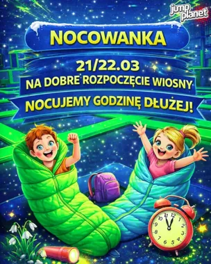 Grafika promocyjna wydarzenia Nocowanka — noc skakania i zabawy w Jump Planet (Wałbrzych)