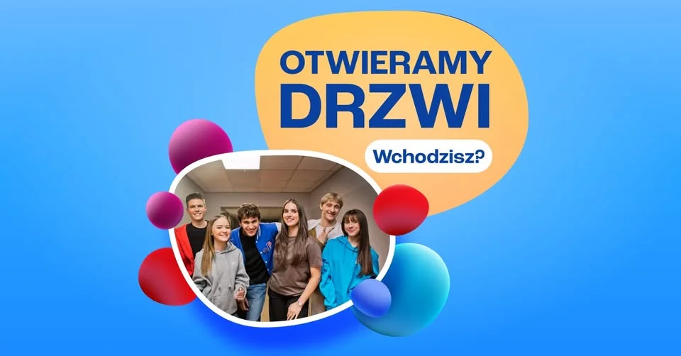 Grafika promocyjna wydarzenia Drzwi Otwarte w TEB Liceum i Technikum w Wałbrzychu