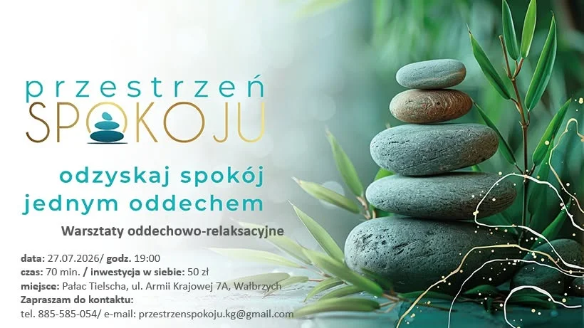 Grafika promocyjna wydarzenia Warsztaty oddechowo-relaksacyjne w Wałbrzychu