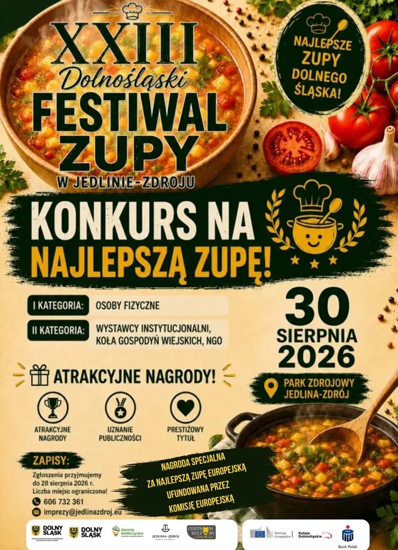 Grafika promocyjna wydarzenia XXIII Dolnośląski Festiwal Zupy – konkurs na najlepszą zupę